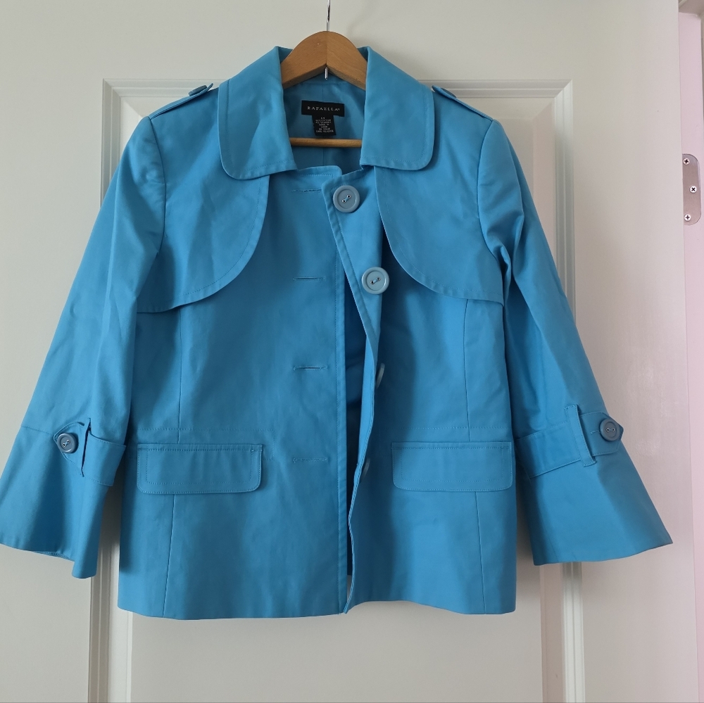 Vintage Y2k Rafaella Cropped Trench Style Jacket 3/4 Sleeve Preppy Cotton Chic M